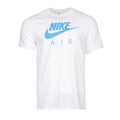 Men's white Nike Air T-shirt with blue swoosh and AIR graphic