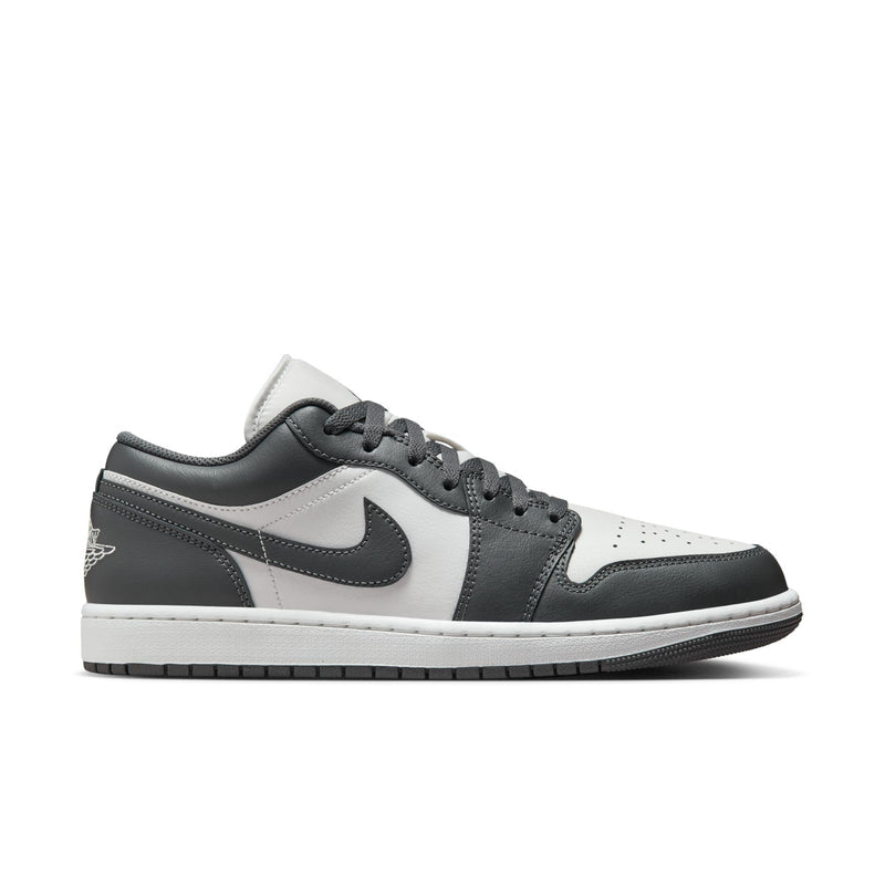 Low-top sneakers in dark gray and white with Nike Swoosh and lace-up design