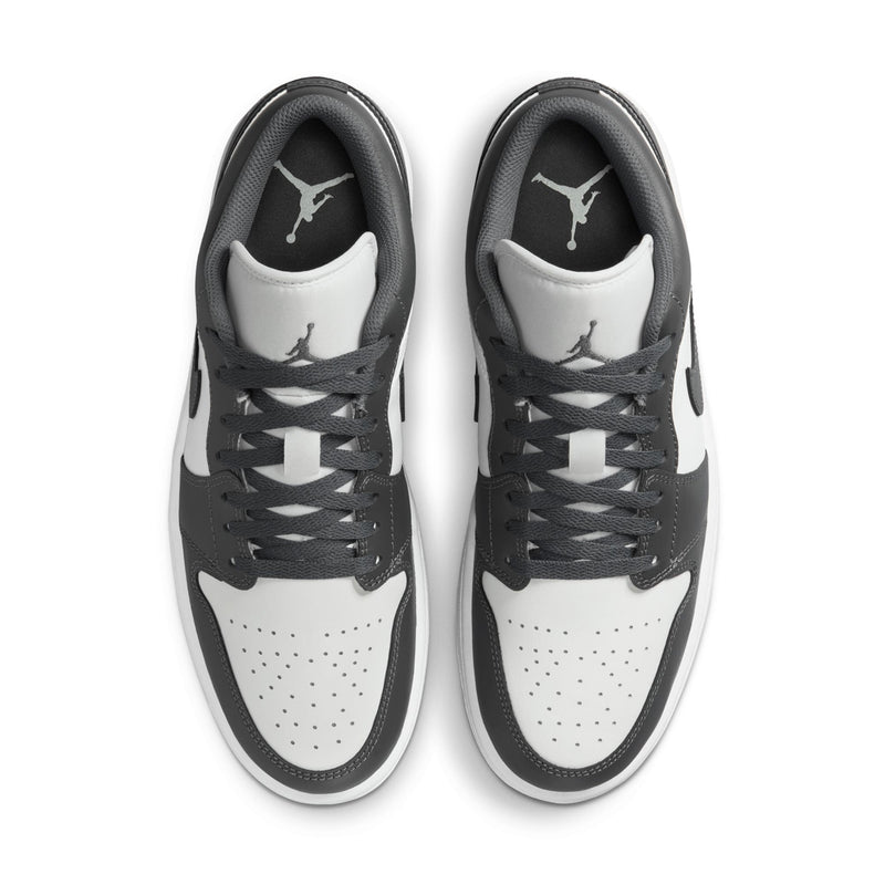 Narrow toe low-top sneakers in dark gray and white with perforated toe panel
