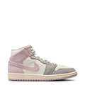 Women's AJ 1 Mid sneakers in sail, pale pink, and gray with high-top ankle design