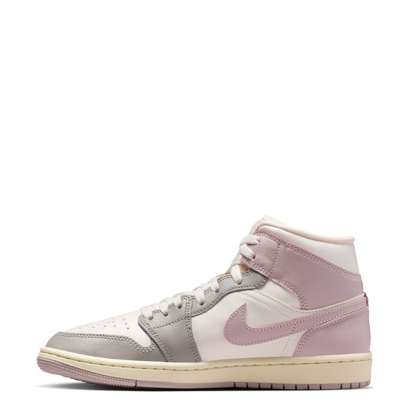 Women's AJ 1 Mid sneaker in sail with pale pink ankle and gray toe panel
