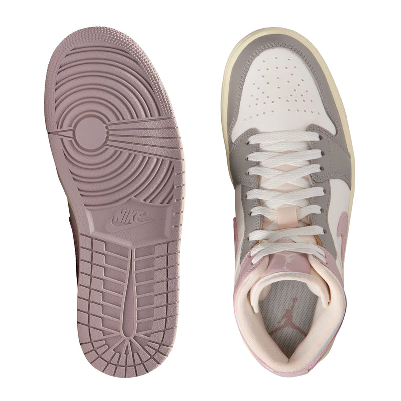 AJ 1 Mid sneaker outsole and interior view in pale pink and light gray