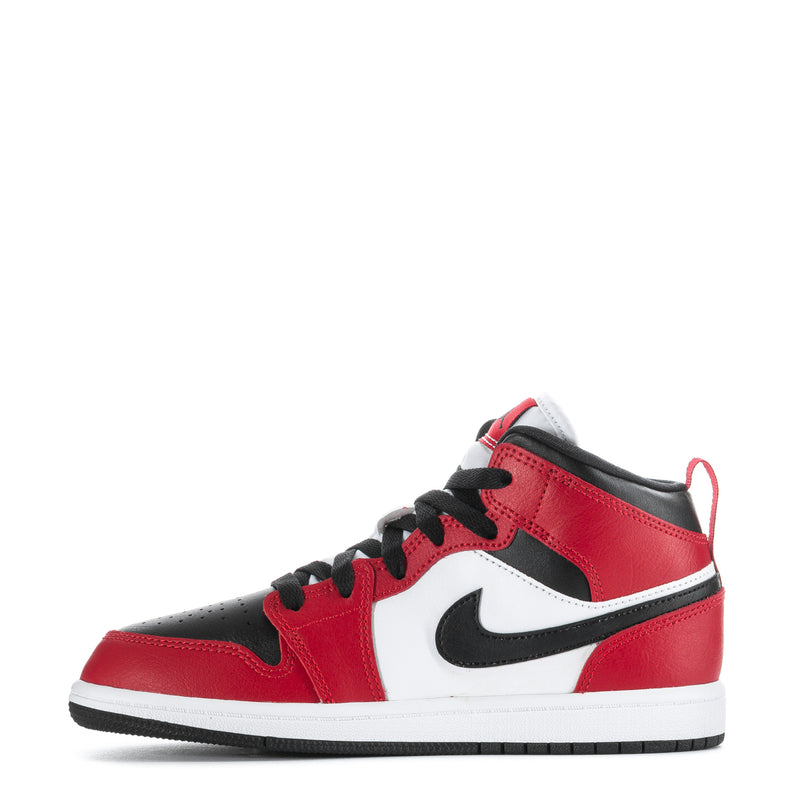 Kids Air Jordan 1 Mid lace-up sneakers, red and black with white swoosh