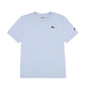 Youth light blue T-shirt with small Jordan sneaker patch on left chest