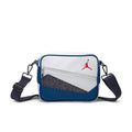 AJ3 messenger bag in white and True Blue with front zip pocket and red Jumpman logo