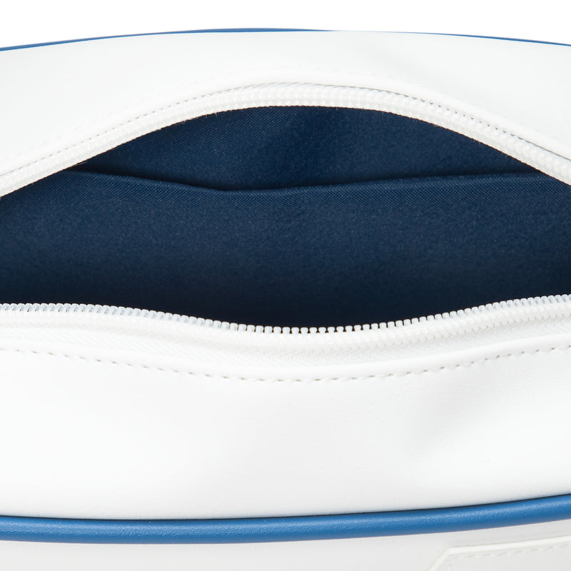 AJ3 messenger bag interior with dark blue lining and top zipper