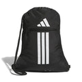Black sackpack backpack with white adidas logo and drawcord closure