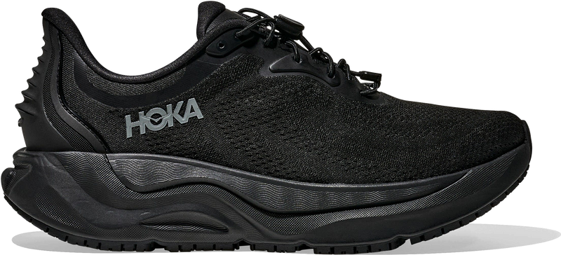 Quarter turn view Women's HOKA Footwear style name Arahi Sr in color Black/ Black. Sku: 1168713-BBLC