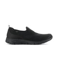 Women's black mesh slip-on sneakers with padded collar and rubber outsole