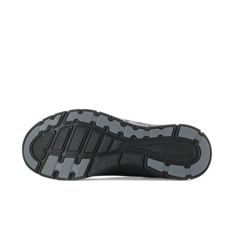 Women's black slip-on sneaker outsole with patterned traction tread