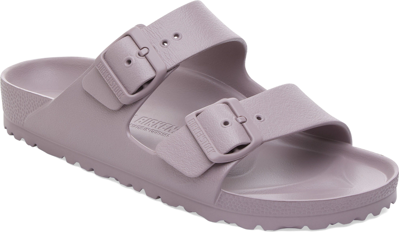Quarter turn view Women's Birkenstock Footwear style name Arizona Eva Narrow in color Faded Purple. Sku: 1031294