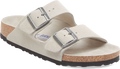 Quarter turn view Women's Birkenstock Footwear style name Arizona Soft Footbed Suede Narrow in color Oyster. Sku: 1030850