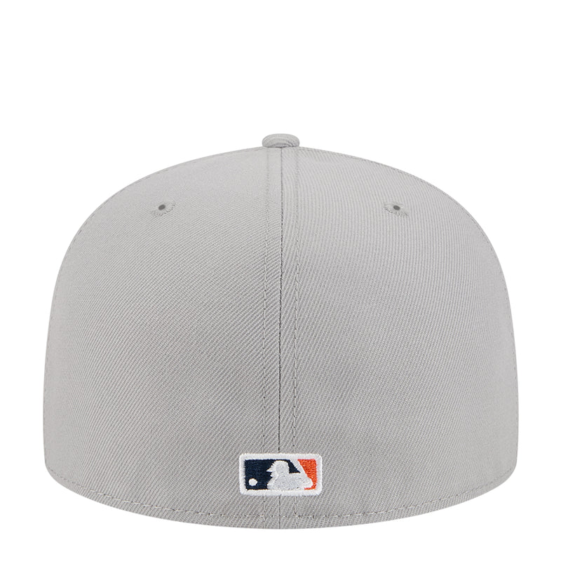 Grey baseball cap with embroidered MLB logo patch at front center