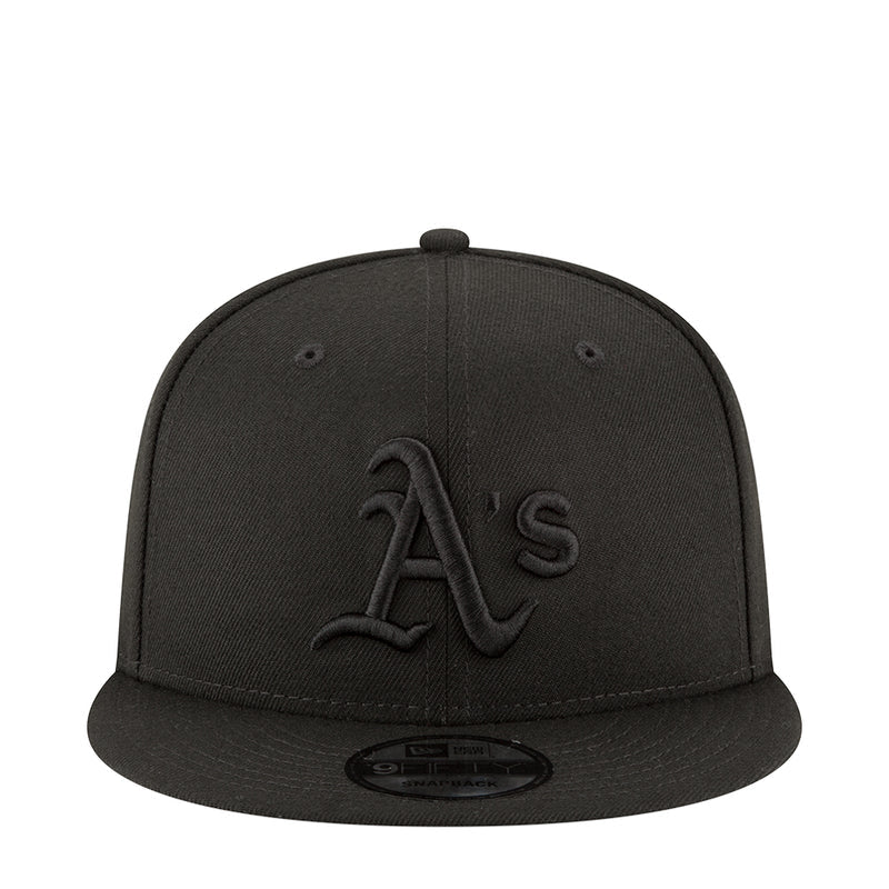 Black baseball cap with raised logo on front panel