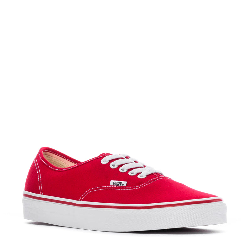 Red Vans Authentic men's low-top sneakers, lace-up canvas with white side trim