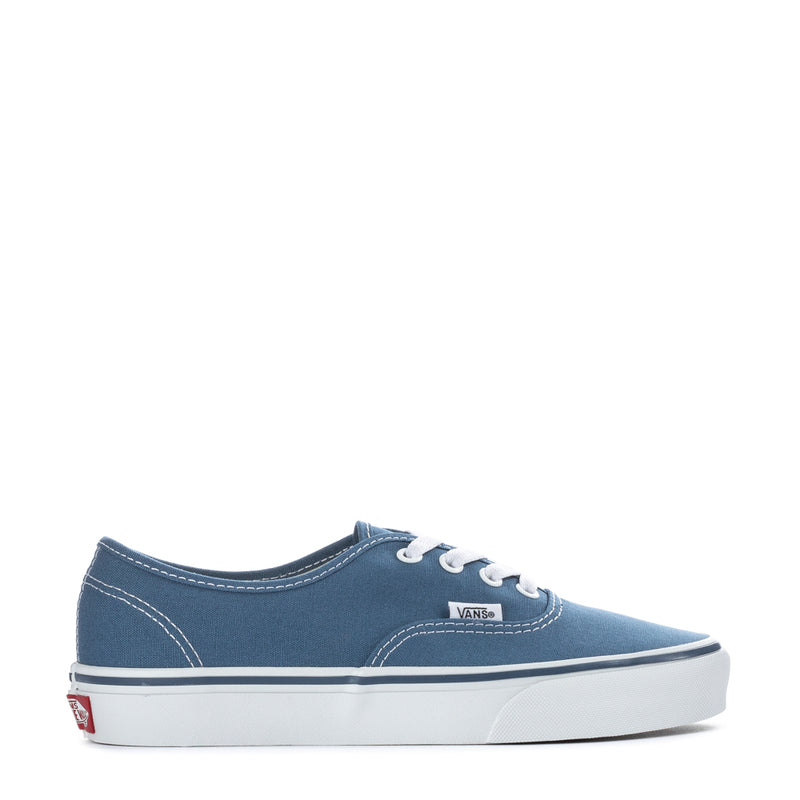 Youth navy canvas low-top sneakers with white laces and VANS side logo