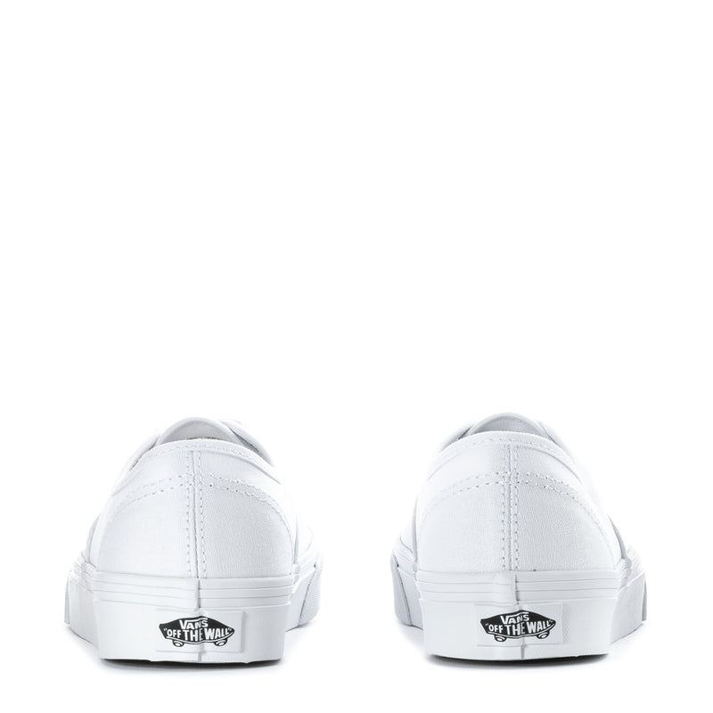 Youth white low-top sneakers, back view with Vans Off The Wall heel print