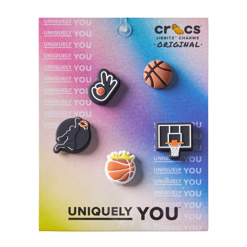 Basketball-themed Jibbitz charm set, five colorful shoe inserts