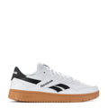 Reebok mens sneakers: white upper, black side stripe, gum rubber sole
