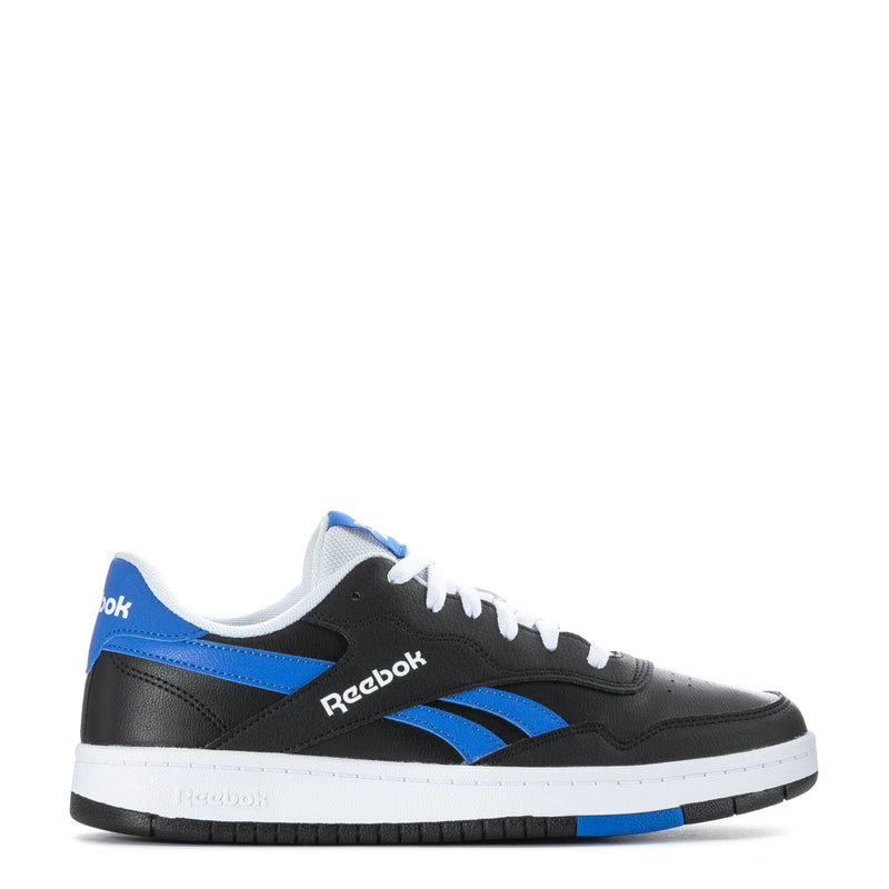 Men's Reebok sneakers in black with blue accents, white midsole and laces