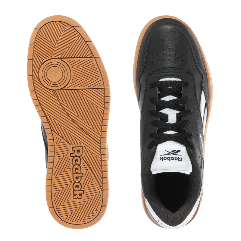 Men's Reebok BB 1000 sneaker soles, gum tread bottom and black lace-up upper