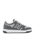 Kids' wide sneakers in dark gray suede with white laces and New Balance logo