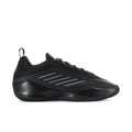 Black low-top men's athletic sneaker with lace-up and side stripe detail