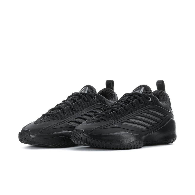 Black low-top men's athletic sneakers, lace-up uppers with textured sole