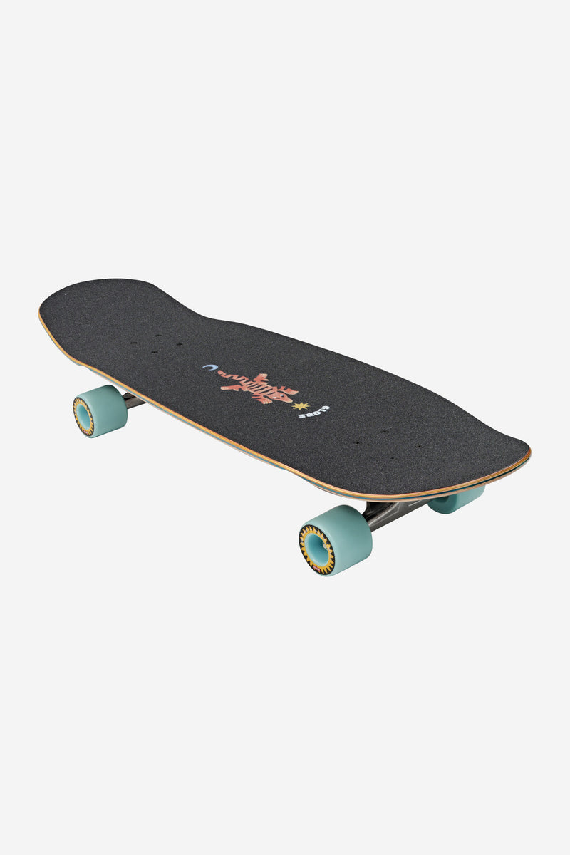 Top view of Big Bad Bruiser Cruiserboard 33 Lotus with black grip tape and teal wheels.