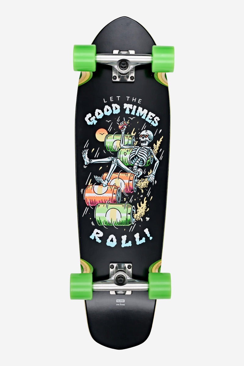 32 inch Big Blazer Good Times Roll cruiserboard with neon artwork bottle opener and bright green wheels