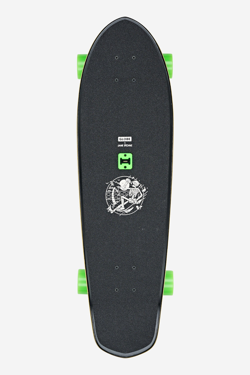 Top view of Big Blazer 32 Good Times Roll cruiserboard with black grip tape and bright green wheels