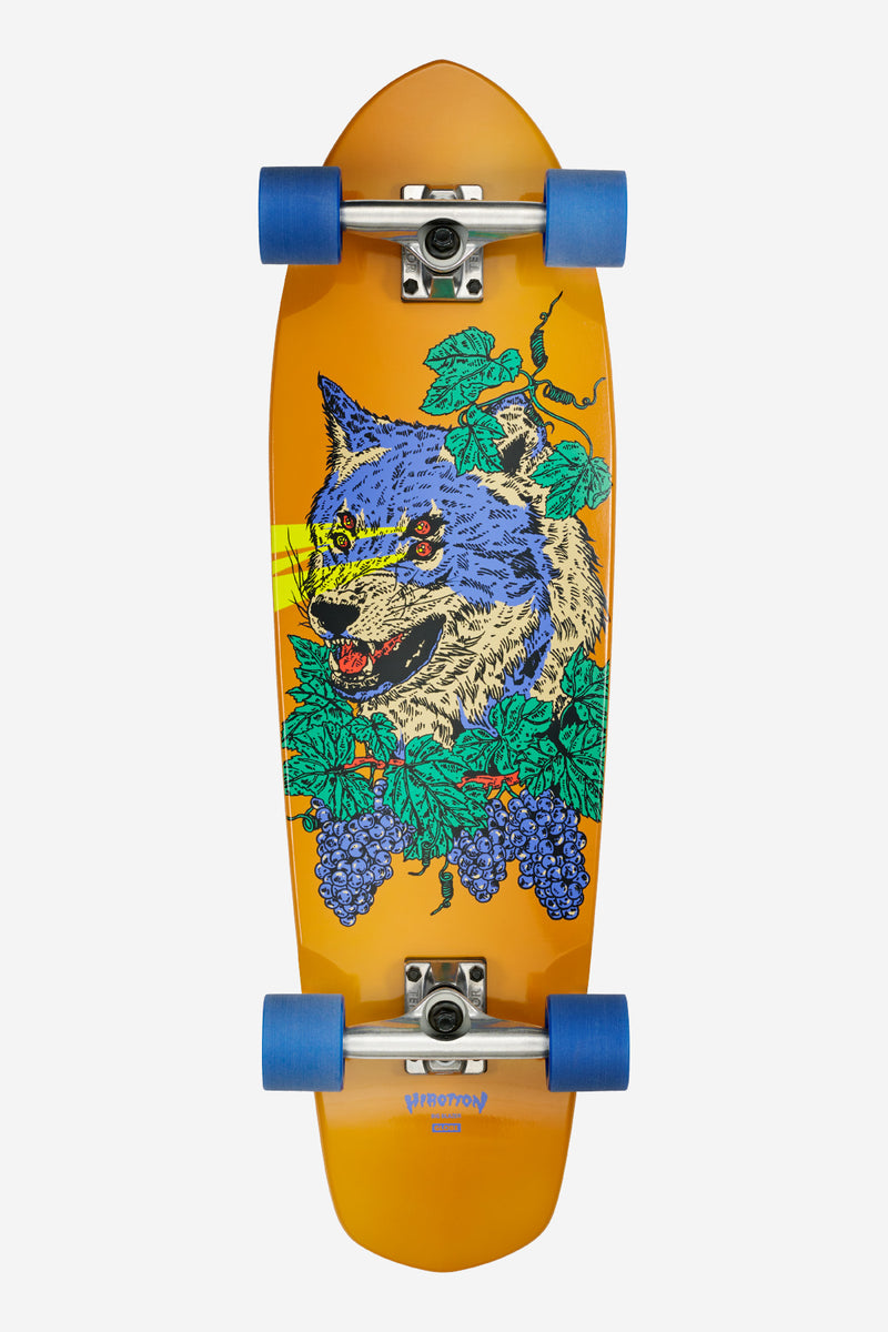 Big Blazer Cruiserboard 32 in Lazer Wolf orange deck with wolf and grapevine artwork and blue wheels