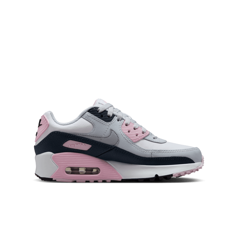 Big Kids' Nike Air Max 90 LTR "White Pink Foam Armory Navy Wolf Grey"