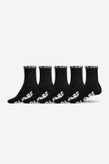 Five black Globe quarter socks arranged in a row with white logo on the cuffs.