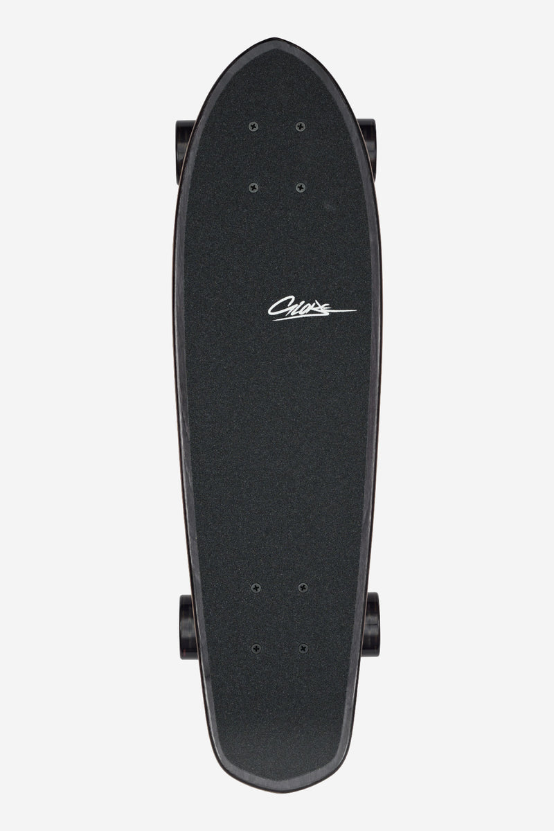 Top view of Blazer Crunch cruiser board with black grip tape and white Crunch logo