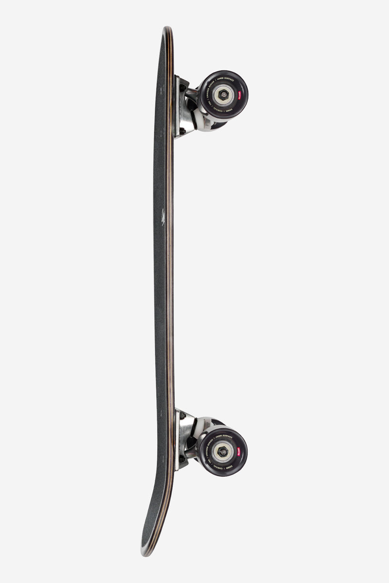 Side profile of Blazer Crunch cruiser board showing black deck, silver trucks and dark wheels