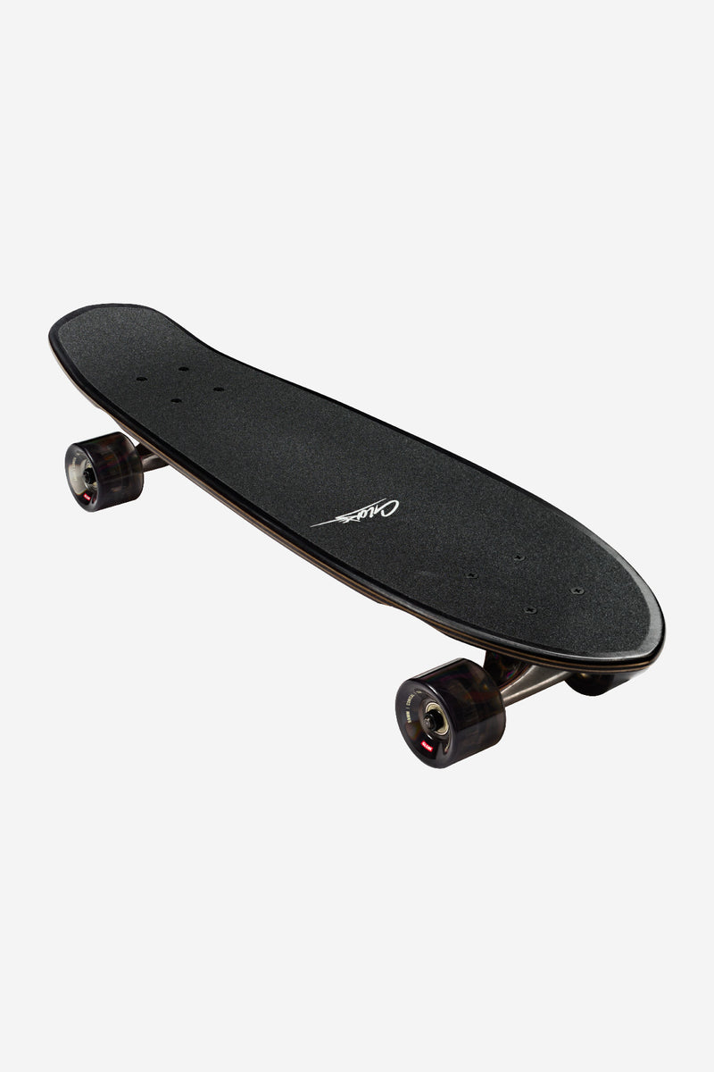 Angled view of Blazer Crunch cruiser board displaying black grip tape and trucks with dark wheels