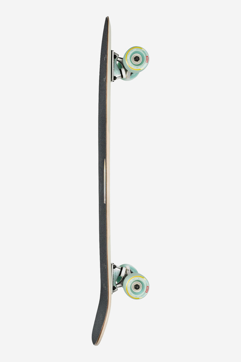 Side view of Blazer Fuego Cruiserboard 32 Horizon showing black deck and mint green wheels