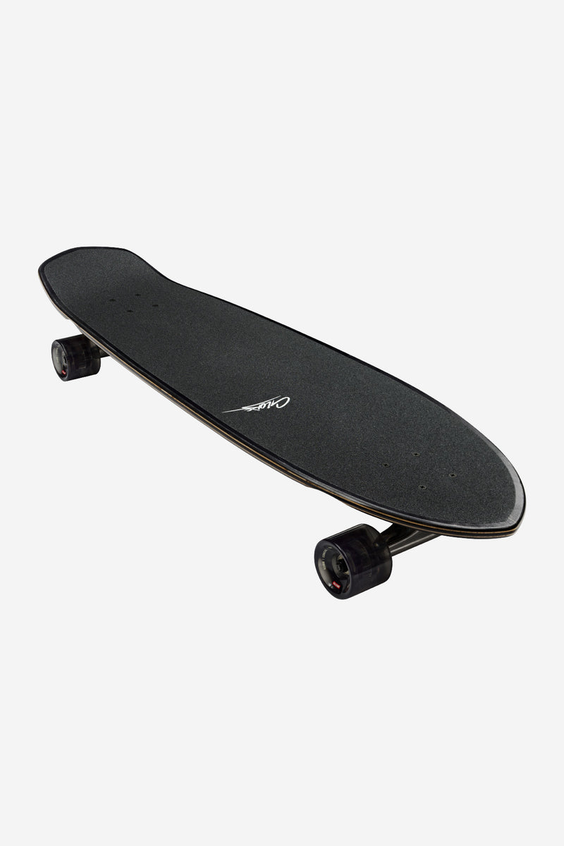 Angled top view of Blazer XL Flow longboard with grip tape and visible trucks