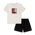 Kids logo short set: ivory T-shirt with red Jordan logo, black shorts