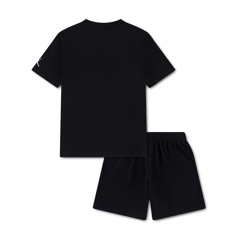 Kids black T-shirt and shorts set, plain back view