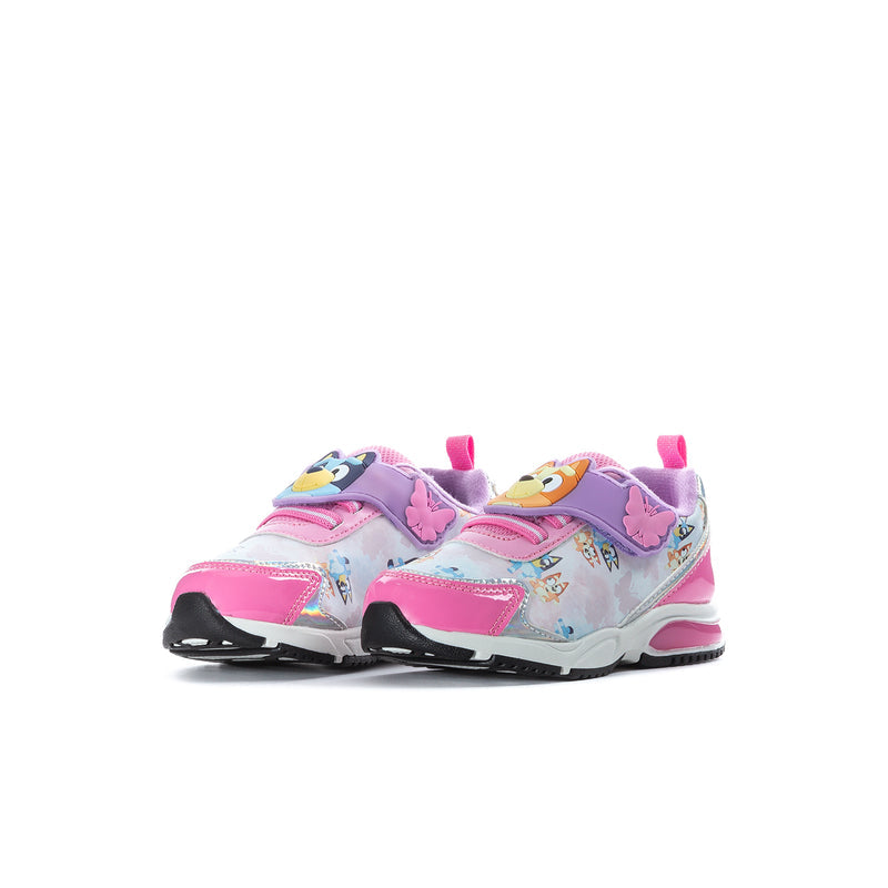 Bluey & Bingo toddler athletic shoes, white and pink with cartoon print