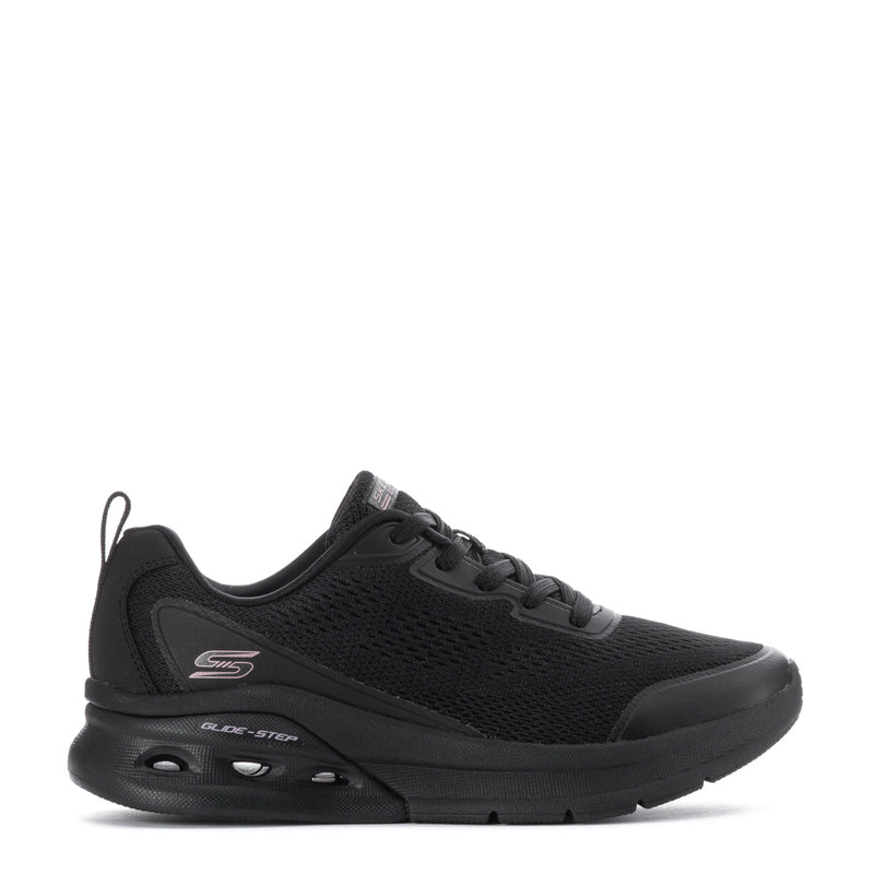 Women's black low-top lace-up sneakers with wave-textured mesh upper