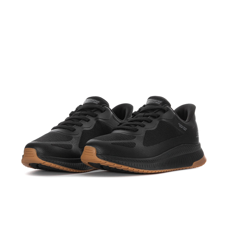 Men's black slip-on running shoes, chunky sole with gum edge