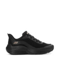 Black womens athletic sneaker with lace-up front and cushioned chunky sole