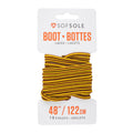 SOFSOLE 48-inch boot laces, gold and brown striped, 7–8 eyelets, coiled on card