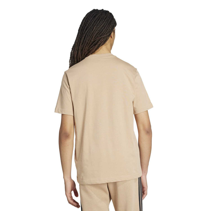 Back view of warm sandstone men’s crew-neck T-shirt with short sleeves