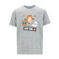 Youth boxy heather grey T-shirt with orange "Got 'Em" chest graphic
