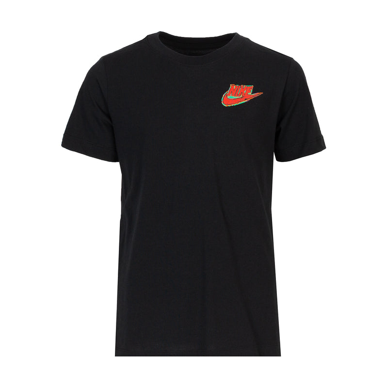 Youth black boxy sports T-shirt with Nike logo on chest