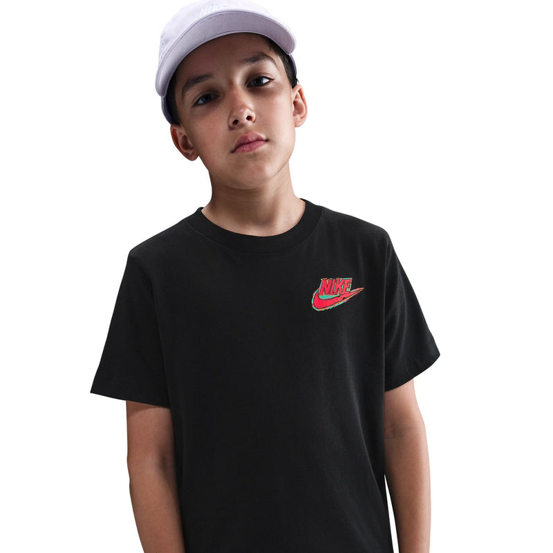 Youth black Nike logo sports T-shirt, short sleeves